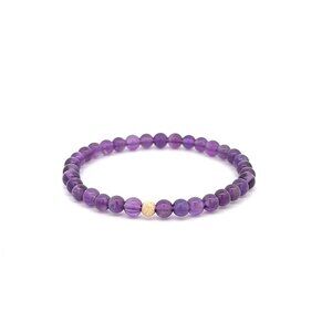 Natural Amethyst Mini 4mm Stretchable Bracelet 14k Gold Bead Charm Stardust
